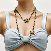 Fleur Noir Necklace Long Black Beaded Necklace with Floral Accents